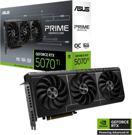ASUS Prime GeForce RTX 5070 Ti OC Edition Graphics Card, 16GB GDDR7 256-Bit Memory, 2497 MHz Boost Clock, 8960 CUDA Cores, PCI Express 5.0 | PRIME-RTX5070TI-O16G